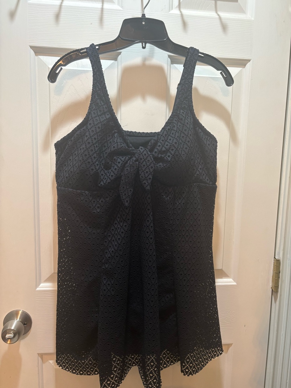 Plus women’s size 20 Black Eyelet Tank Swimsuit with Front Tie